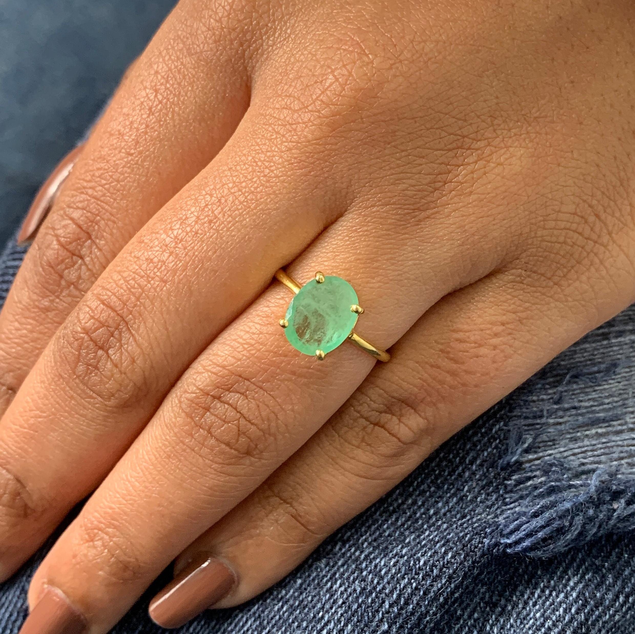 Vintage Oval Emerald Engagement Ring: 925 Sterling Silver