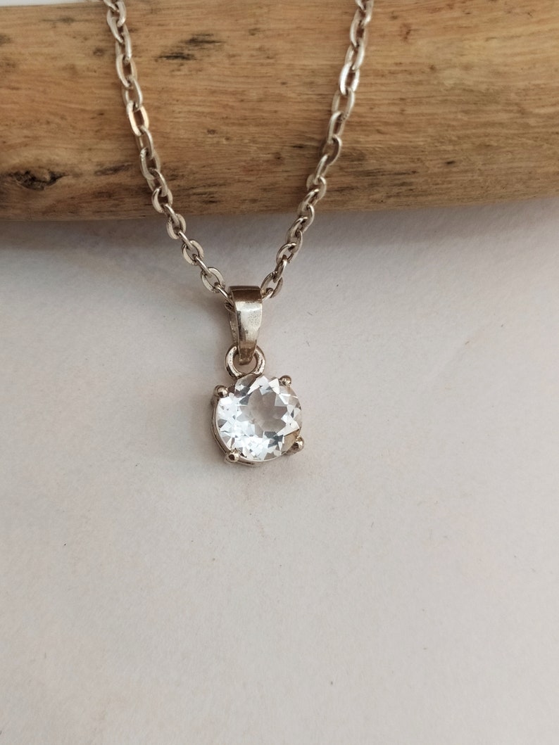 Crystal Necklace Set-Natural Crystal Pendant-White Crystal Solitaire Pendant-Unique Vintage Pendant-925 Sterling Silver-Handmade Jewelry