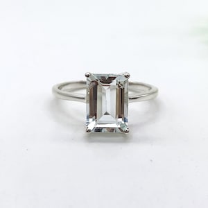 Unique Aquamarine Engagement Ring-Emerald Cut Aquamarine Solitaire Ring-Baguette Aquamarine Ring-Aquamarine Vintage Ring 925 Sterling Silver