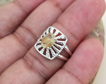 Oval Golden Rutilated Quartz Ring: 925 Sterling Silver Vintage Design