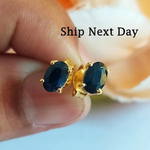Blue Sapphire Stud Earrings: Vintage 925 Sterling Silver