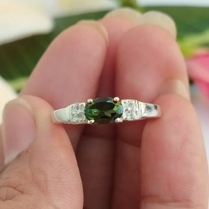 Dainty Green Tourmaline Ring-Energetic Green Tourmaline Solitaire Ring-Classic Gift For Her-Gorgeously Crafted Ring-925 Sterling Silver-502