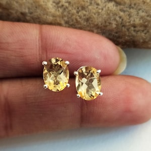 Golden Citrine Stud Earrings: Vintage 925 Sterling Silver