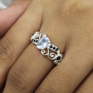 Aquamarine Sterling Silver Ring: Vintage Style March Birthstone