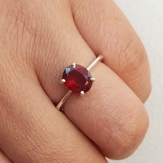 Oval Garnet with Tiny White Diamonds Ring in Solid Gold - Tales In Gold