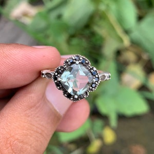 Green Amethyst Ring: Vintage 925 Sterling Silver Prasiolite Ring