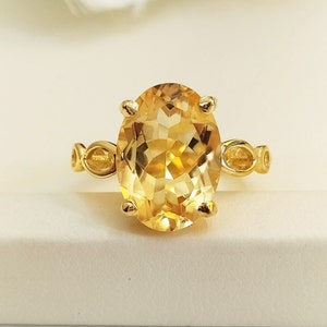 Golden Citrine Solitaire Ring: 925 Sterling Silver November Birthstone