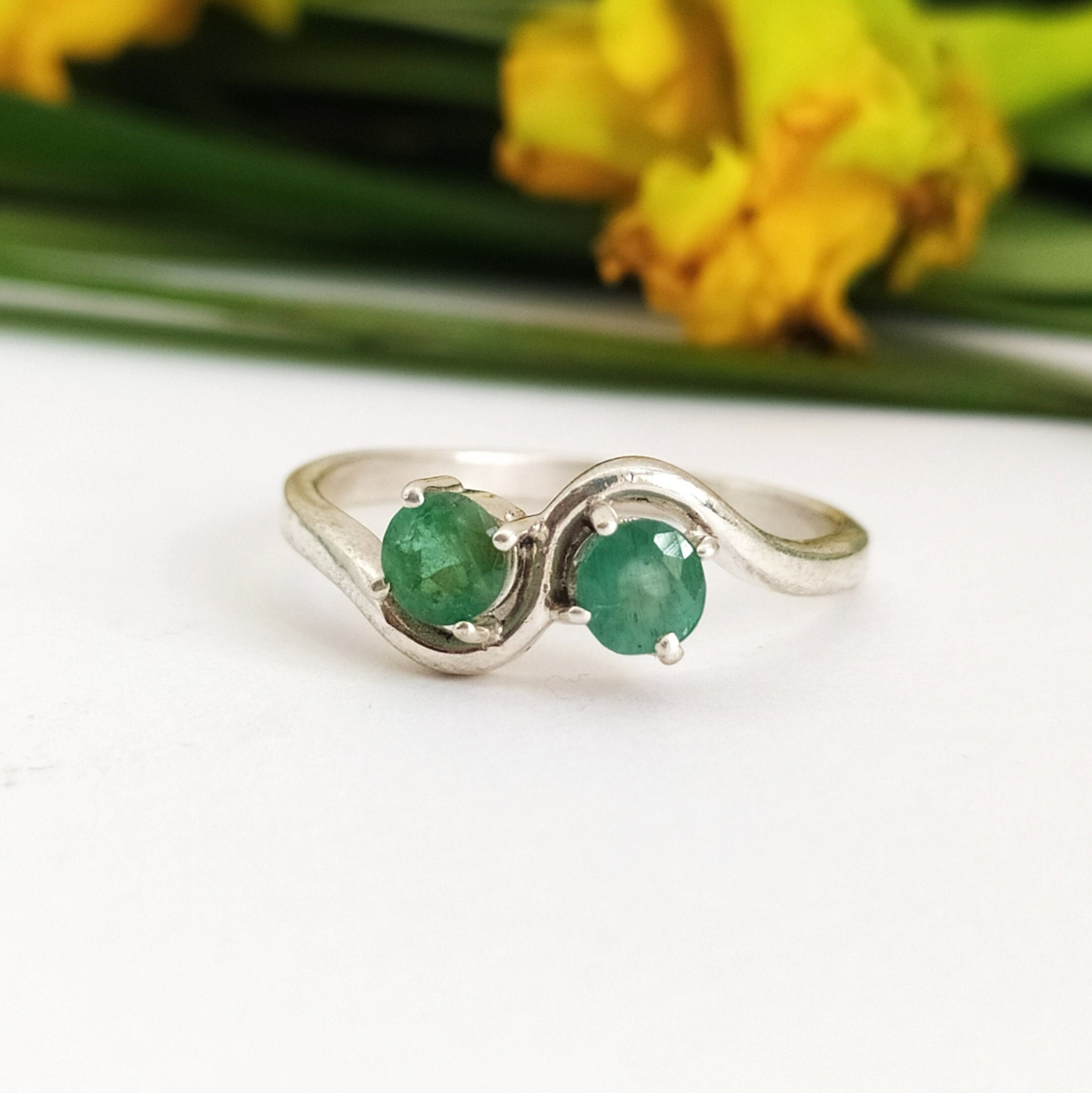 Bague En Argent 925 Avec émeraude Verte Naturelle De Zambie - Taille US 5, Ovale, Neuf Sans Boîte