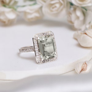 One of a Kind Ring-Natural Green Amethyst Ring-Prasiolite Engagement Ring-Unique Amethyst Cocktail Ring-Green Amethyst Statement Ring Silver