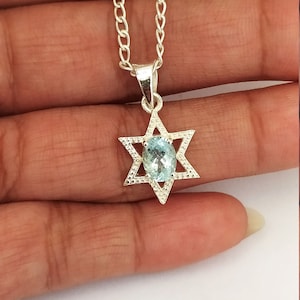 Dainty Swiss Blue Topaz Pendant: 925 Sterling Silver Star Design