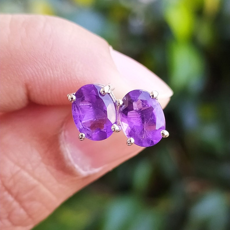 Dainty Amethyst Solitaire Studs-Amethyst Birthstone Vintage Studs-Unique Amethyst Earrings-925 Sterling Silver-Jewelry Handmade Studs-168 image 4