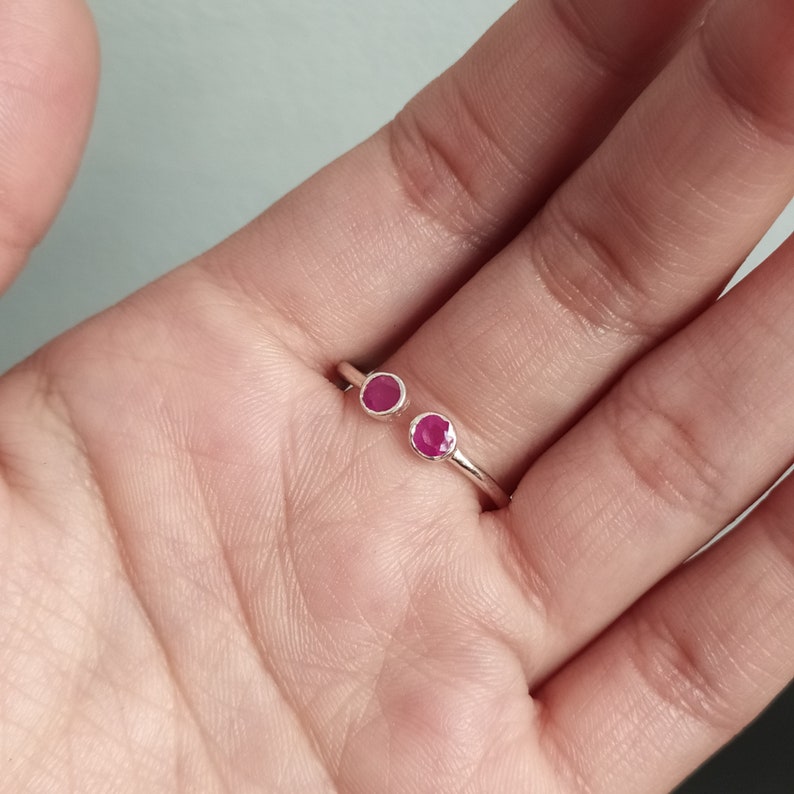 Red Ruby Two Stone Stacking Ring-Mozambique Ruby Birthstone Ring-Ruby Vintage Ring-925 Solid Sterling Silver-Jewelry Handmade Ring-US 5-10