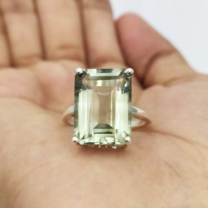 Big Green Amethyst Statement Ring-Big Prasiolite Ring For Her-Emerald Cut Green Amethyst Birthstone Ring-Green Amethyst Cocktail Ring-73