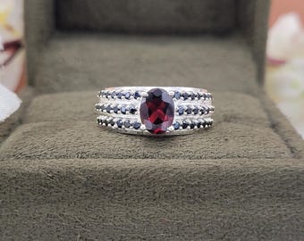 Natural Red Garnet Ring: Sterling Silver, January Birthstone Jewelry