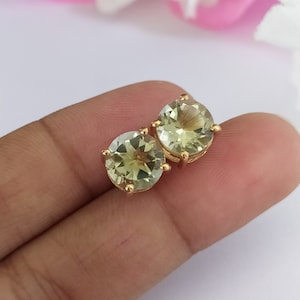 Green Amethyst Stud Earrings: Vintage 925 Sterling Silver Prasiolite
