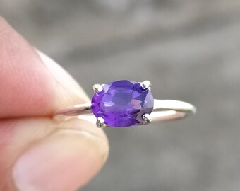 Natürlicher Lila Amethyst Stapelring-Amethyst Birthstone Ring-Solitär Einfacher Ring-925 Massiv Sterling Silber-Schmuck Ring-62