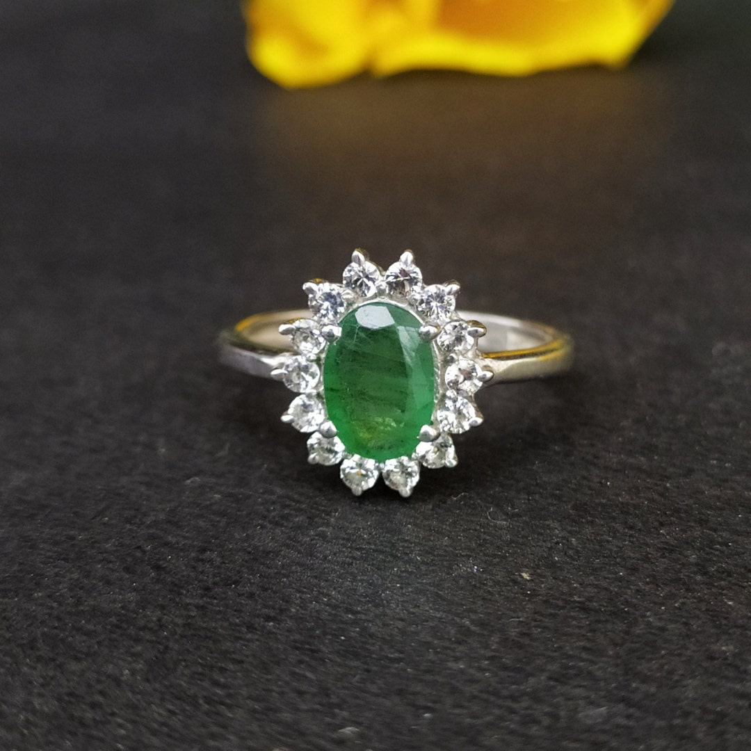 Dainty Emerald Vintage Engagement Ringgreen Emerald Wedding Ring for