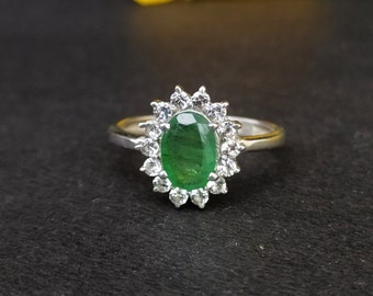 Bague de fiançailles vintage émeraude délicate - bague de mariage vert émeraude pour elle - bague grappe émeraude naturelle - bague vert émeraude argent sterling-98