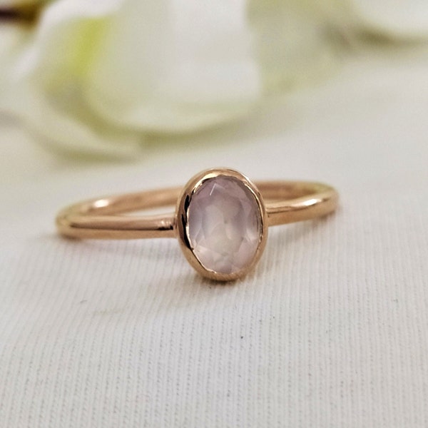 Romantic Rose Ring For Her-Natural Rose Quartz Stackable Ring-Beautiful Pink Quartz Anniversary Ring-Simple Rose Quartz Ring-Gift For Love