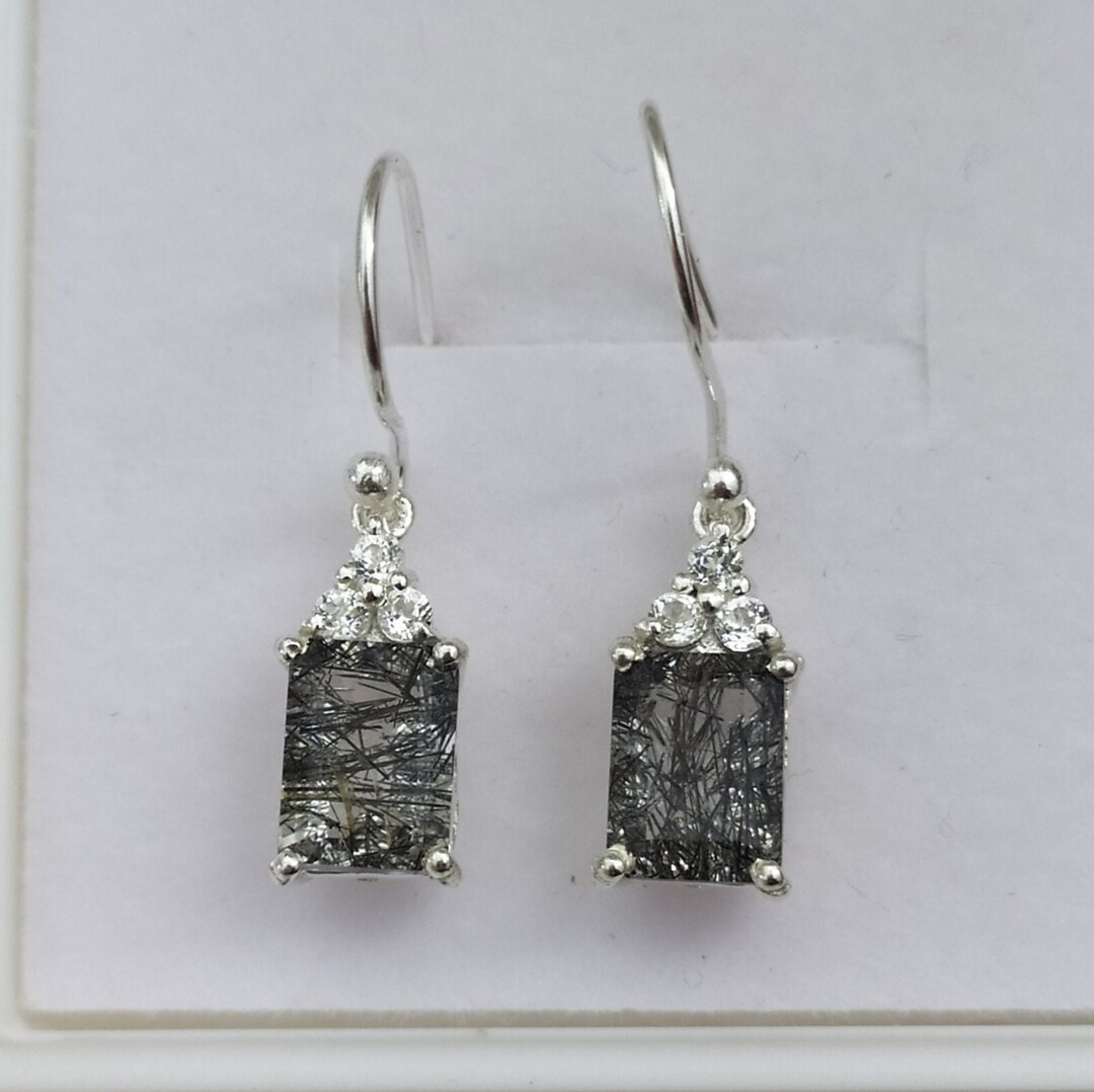 Unique Black Rutile Quartz Earringsdainty Vintage Gift for Etsy