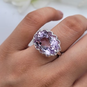 Pink Amethyst Lotus Ring: Sterling Silver Cocktail Ring