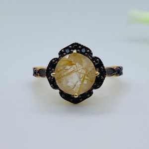 Rutilated Quartz Ring: Victorian Style Sterling Silver Solitaire