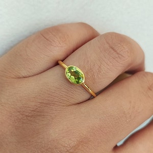 Natural Green Peridot Stacking Ring-Peridot Birthstone Ring-Green Gemstone Bezel Ring-925 Sterling Silver Jewelry Handmade Ring-Ring-60