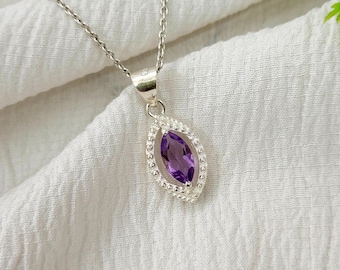 Beautiful Amethyst Pendant-925 Sterling Silver-Evil Eye Amethyst Pendant-Amethyst Wedding Necklace