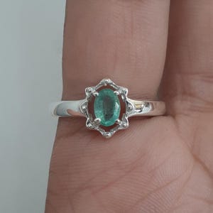 Natural Emerald Ring: Sterling Silver Oval Prong Set