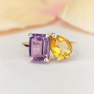 Toi-Moi Ring: Lavender Amethyst & Golden Citrine Sterling Silver Anniversary Ring