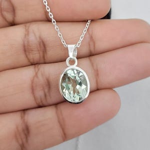Green Amethyst Necklace: 925 Sterling Silver Prasiolite Bezel Pendant