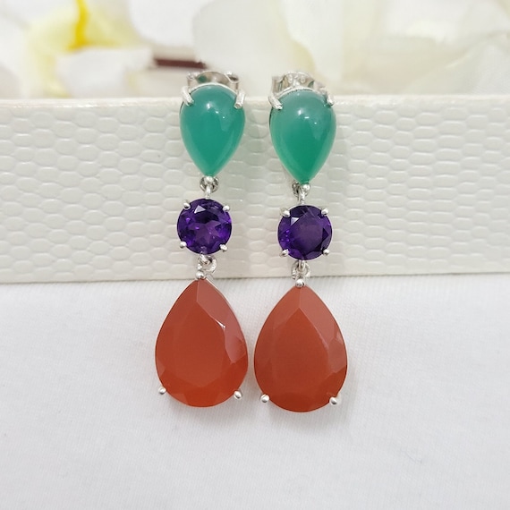 Long Carnelian Drop Ring Earring Long Carnelian Drop Ring Earring