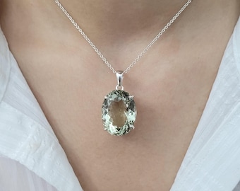 Elegant Prasiolite Pendant: Sterling Silver Green Amethyst Gemstone