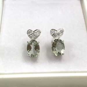 Green Amethyst Sterling Silver Stud Earrings: Prasiolite Vintage Style