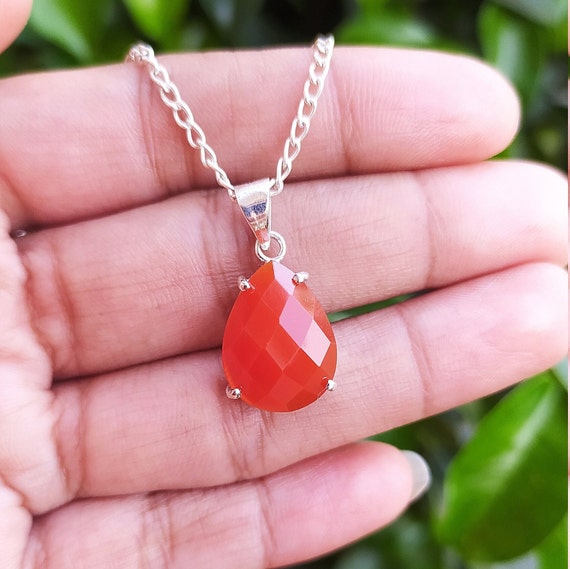 Natural Carnelian Necklace dainty Carnelian Teardrop Necklace