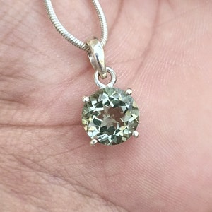 Sterling Silver Green Amethyst Pendant: February Birthstone Solitaire
