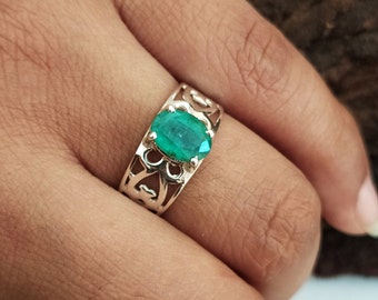 Stunning Emerald Celtic Ring-Oval Cut Emerald Vintage Ring Gift-Green Birthstone Ring-Unique Emerald Solitaire Band-925 Sterling Silver-R89