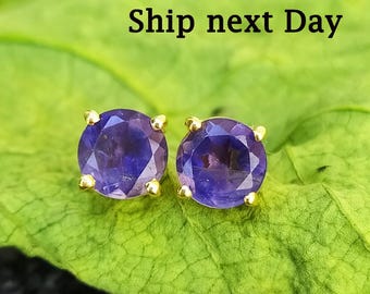 Boucles D'oreilles En Iolite à Facettes En Argent 925 Avec Iolite Bleu