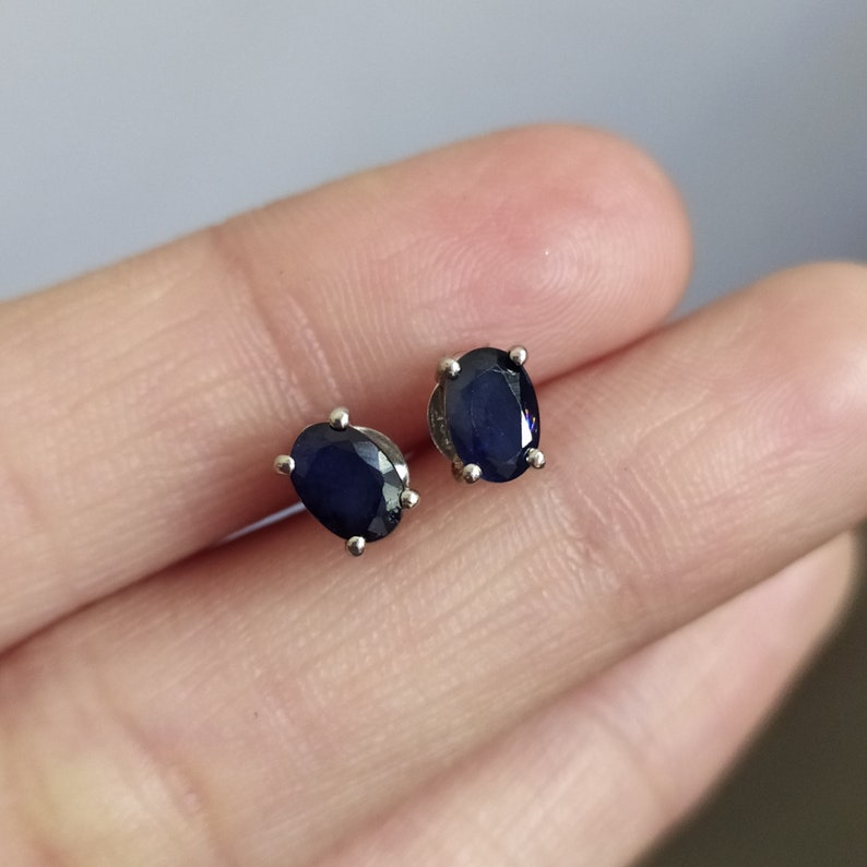 100 Natural Blue Sapphire Stud Earrings925 Solid Sterling Etsy