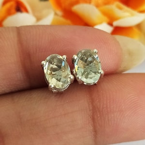 Green Amethyst Stud Earrings: Vintage Prasiolite, 925 Sterling Silver