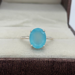 Dainty Chalcedony Solitaire Ring Silver-Blue Gemstone Ring For Women-Blue Chalcedony Simple Ring Her-Chalcedony Birthstone Ring Gift For Her