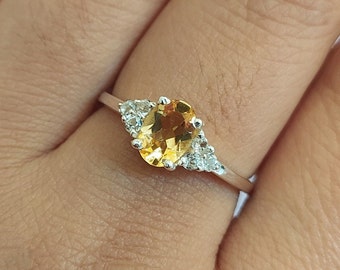 Goldener Citrin-Solitärring: 925er Sterlingsilber, handgefertigter Schmuck
