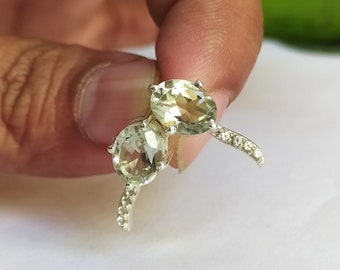 Natural Green Amethyst Stud Earrings: Vintage Prasiolite Halo, Sterling Silver