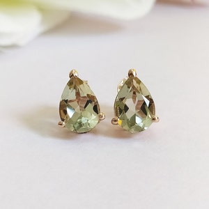 Natural Green amethyst Stud Earring-Green Amethyst Solitaire Studs Sterling Silver-Green Amethyst Vintage Stud-Prasiolite Stud Rose Gold-165