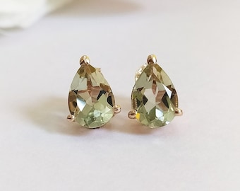 Natural Green amethyst Stud Earring-Green Amethyst Solitaire Studs Sterling Silver-Green Amethyst Vintage Stud-Prasiolite Stud Rose Gold-165