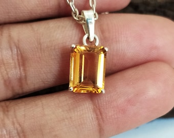 AAA Gold Citrine Necklace Set-Genuine Golden Citrine Birthstone Pendant-Citrine Vintage Pendant-925 Solid Sterling Silver-Jewelry-04