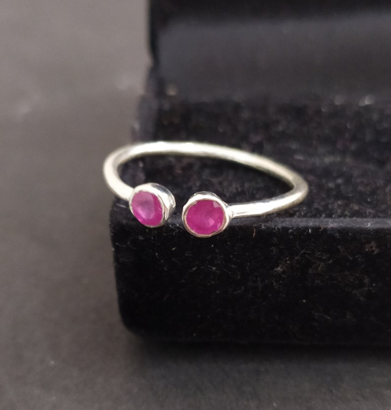 Red Ruby Two Stone Stacking Ring-Mozambique Ruby Birthstone Ring-Ruby Vintage Ring-925 Solid Sterling Silver-Jewelry Handmade Ring-US 5-10
