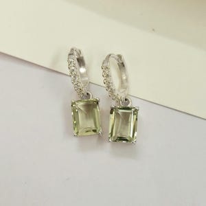 Emerald Cut Green Amethyst Earrings: Sterling Silver Dangle Prasiolite Jewelry