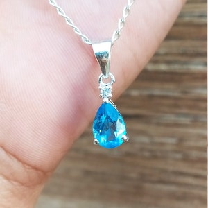 Dainty Swiss Blue Topaz Necklace Set-Delicate Blue Color Minimalist Pendant For Eternal Silver-Handmade Jewelry Gift-925 Sterling Silver