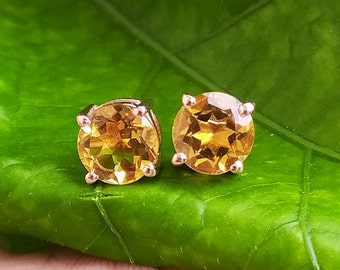 100% Natural Golden Citrine Studs Earring-Gold Citrine Birthstone Stud-Citrine Everyday Stud-Mother's Day Gift For Her-Sterling Silver Stud